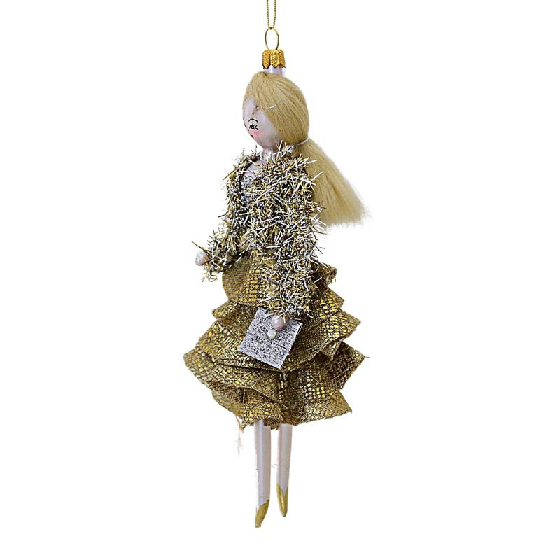 Italian Ornaments 6.5 Inch Cora In Gold Ruffled Skirt Diva Shopping Ladies Style 5Th Avenue Tree Ornaments, 2 of 4