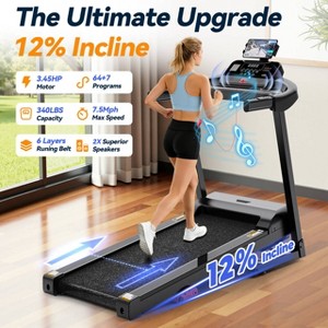 12% Incline Treadmill with Handle, 3.45HP Portable Treadmills for