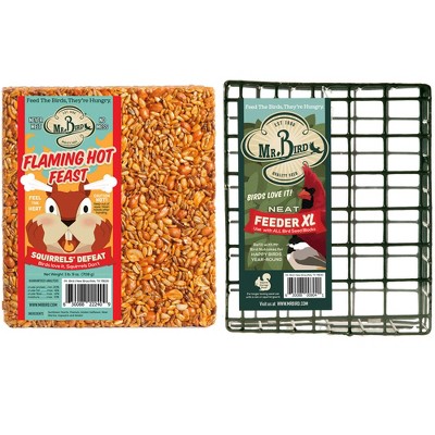 Home & Garden 8.25" Flaming Hot Feast Cake & Cage Set/2 No Mess Melt Wild Bird Mr Bird  -  Bird And Wildlife Food