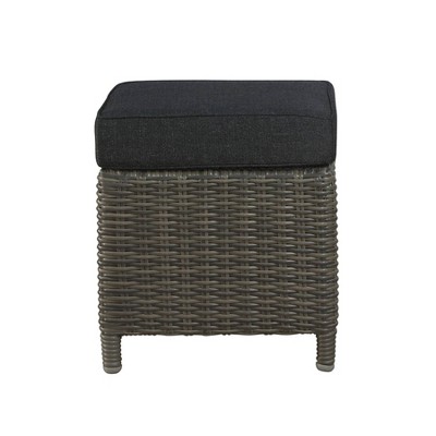 Asti Gray Wicker Outdoor Ottomans with Cushions, Set of 2
