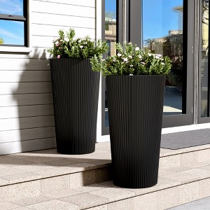 FONTOI 2PCS Round Tall Planter Pot with Drainage Holes, Indoor Outdoor Flower Planters for Garden Living Room Backyard, Black, 13"*23.6"*13" - 1 of 4