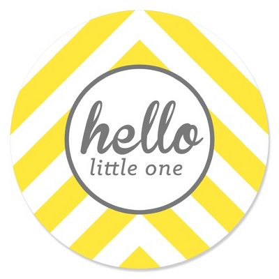 Big Dot of Happiness Hello Little One - Yellow and Gray - Neutral Baby Shower Circle Sticker Labels - 24 Count