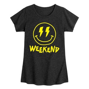 Girls' - Instant Message - Weekend Smile Face Fitted Short Sleeve Graphic T-Shirt - 1 of 4