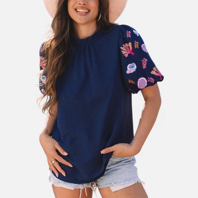 Ameri（アメリ）の「LADY EMBROIDERY PUFF BLOUSE（シャツ