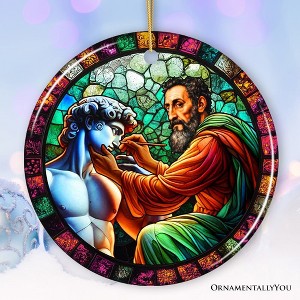 Michelangelo Sculpting David in Stained Glass Themed Christmas Ornament, Renaissance Italy Gift and Decor| OrnamentallyYou - 1 of 4