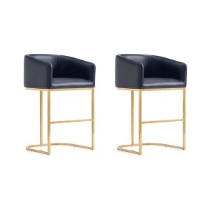 Manhattan Comfort Set of 2 Louvre Counter Height Barstools Black/Titanium Gold - 1 of 4