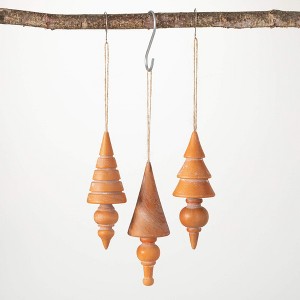 6"H Sullivans Wooden Tree Ornament - Set of 3  Brown Christmas Ornaments - 1 of 3