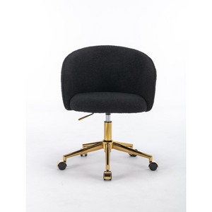 Vynxaria Modern Accent Chair with Golden Base for Vanity or Office - White/Black/Pink - 1 of 4