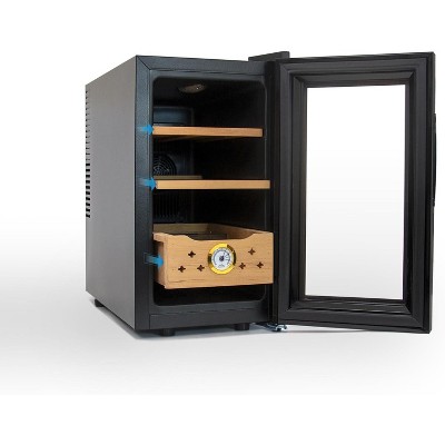 25L Electric Humidor Cigar Box, Temperature Adjustable Digital Display LED Lighted 150 Counts Cigar Cabinet with Spanish CED