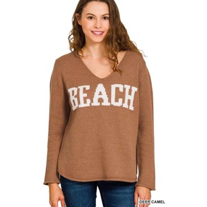 Zenana Beach V Neck Sweater Brown S - 1 of 4