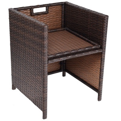 Mix Brown 10-Piece Outdoor Patio Dining Set with Cushioned Ottomans and Armchairs