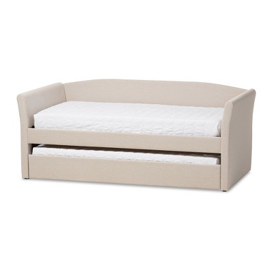 Camino Modern and Contemporary Fabric Upholstered Daybed with Guest Trundle Bed - Twin - Beige - Baxton Studio