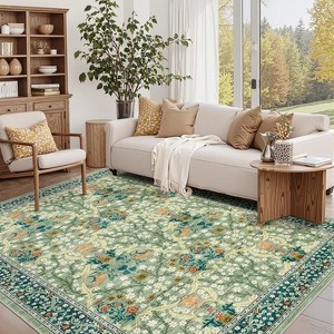 Acekool Washable Area Rug, Non-Slip Floral Botanical Carpet, Soft Low Pile Throw Rug for Living Room Bedroom Kitchen, Stain Resistant - 1 of 4