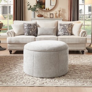Large Round Storage Ottoman Coffee Table, Upholstered Chenille Footrest Ottoman Storage with Removable Top for Living Room, Bedroom - 1 of 4