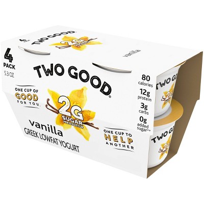 Two Good Low Fat Lower Sugar Vanilla Greek Yogurt - 4ct/5.3oz Cups