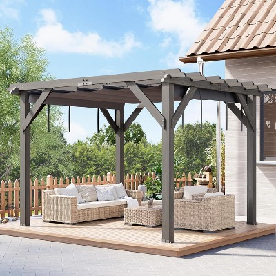 10x10 Ft Outdoor Spruce Wooden Gazebo Pergola with Canopy and Installation Kit