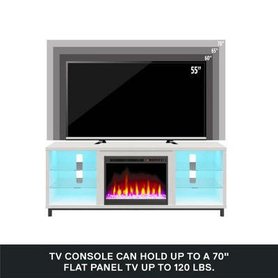 Lumina 70" Deluxe White Plaster Fireplace TV Stand with LED Shelves