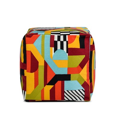 Colorpop Multicolored Embroidered Oversized Pouf Ottoman