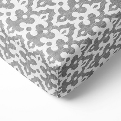 Bacati - Ikat Gray Damask Muslin 100 percent Cotton Universal Baby US Standard Crib or Toddler Bed Fitted Sheet
