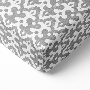 Bacati - Ikat Gray Damask Muslin 100 percent Cotton Universal Baby US Standard Crib or Toddler Bed Fitted Sheet - 1 of 4