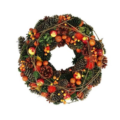 Northlight 14.75" Unlit Autumn Harvest Apples and Berries with Pine Cones Thanksgiving Wreath