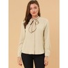 INSPIRE CHIC Women's Tie Neck Contrast Color Button Down Long Sleeves Shirt - 3 of 4