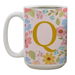 Personalization Mall Flowery Initial Personalized Coffee Mug Gold/Pink - 1 of 1