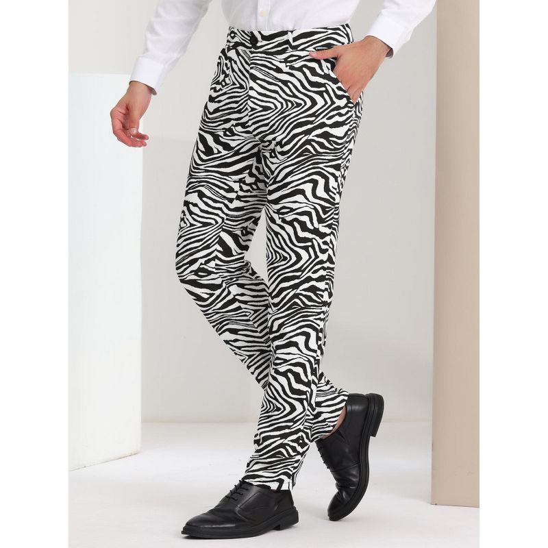 Lars Amadeus Men's Flat Front Party Prom Animal Printed Pants, 2 of 7
