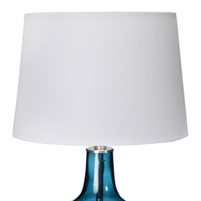 27" Deep Blue Glass Table Lamp with White Shade