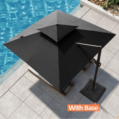 Pellebant 10.5FT Square Double Top Cantilever Umbrella Set Outdoor 360° Rotation 6 Heights Adjustable Offset Umbrella with Base