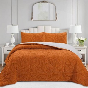 Marcielo 3 PCS Leaf Pattern Jacquard Soft Plush Comforter Set - 1 of 4