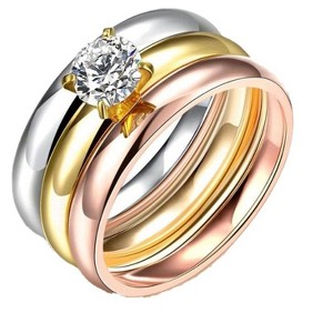 Amilia 3 Ring Wedding Ring Set for Women Stainless Steel Engagement Matching Bands Ginger Lyne Collection - 1 of 3