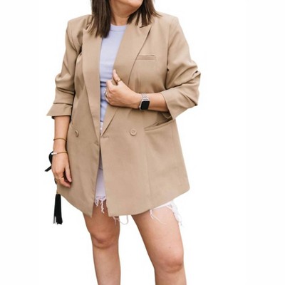 Women's DOUBLE BREASTED BLAZER - WithBlack