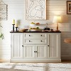 58″ Farmhouse Buffet Cabinet, Wood Rustic Sideboard Cabinet with 2 Drawers & 4 Grooved Barn Doors, Coffee Bar Cabinet with Adjustable Shelves - 3 of 4