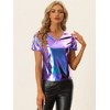 INSPIRE CHIC Women's V Neck Short Sleeve Party Clubwear Shiny Metallic Blouses - 4 of 4