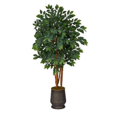 Nearly Natural 57-in Sakaki Artificial Tree in Ribbed Metal Planter