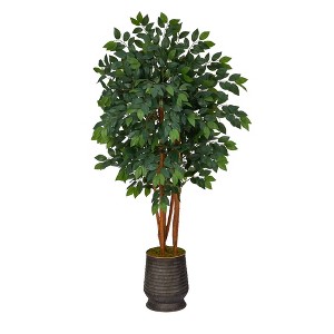 Nearly Natural 57-in Sakaki Artificial Tree in Ribbed Metal Planter - 1 of 2