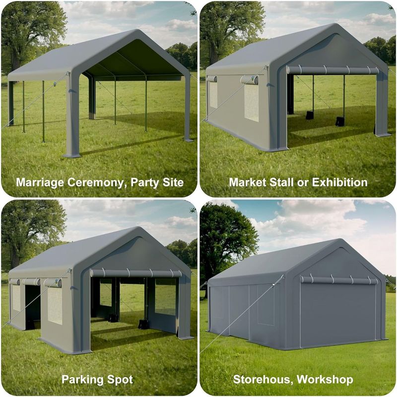 Whizmax 13x20ft Carport -Portable Upgraded Garage，Heavy Duty Carport with 4 Roll-up Doors & 4 Ventilated Windows, 4 of 9