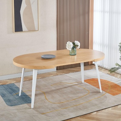 NicBex Minimalist Oval Extendable Dining Table with Black Metal Legs,Modern Kitchen Table Bar Table,Dining Room Furniture