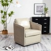KINWELL 100% Top Grain Genuine Leather Oak Frame Rattan Swivel Barrel Armchair - 3 of 4