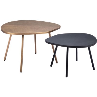 Castelo 2-Piece Brass and Black Metal Coffee Table Set