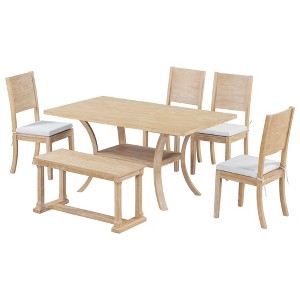 NicBex 6-Piece Dining Table Set,Modern Kitchen Table Set with 4 Upholstered Dining Chairs,Long Bench,Curved Legs & Removable Cushions - 1 of 4