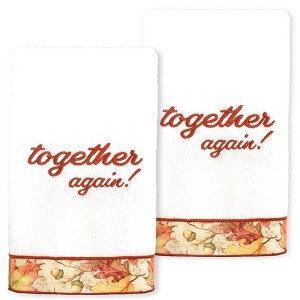 Linum Home Textiles THANKSGIVING TOGETHER AGAIN - Embroidered Luxury 100% Turkish Cotton Hand Towels - 1 of 3