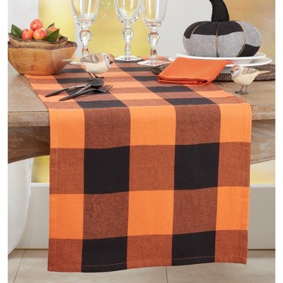 Rustic Orange and Black Cotton Plaid Table Runner