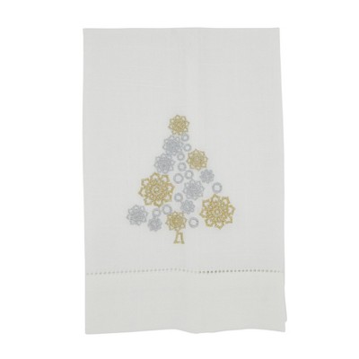 Saro Lifestyle XM503.S1422 14 x 22 in. Holly Jolly Embroidered Christmas Tree Guest Towel Silver - Set of 4