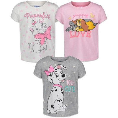 Disney Fairies The Aristocats Marie Big Girls 3 Pack Pullover T-Shirts White/Pink/Gray 10-12