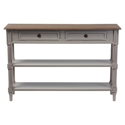 Edouard Two-Tone Rustic Oak and Light Grey Console Table with Storage