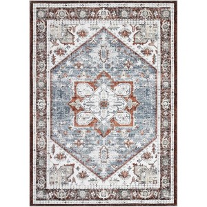 Acekool 5x7 Washable Rug - Low Pile Non-Slip Indoor Carpet, Soft Vintage Design for Living Room, Dining Area, Entryway, Grey & Cream - 1 of 2