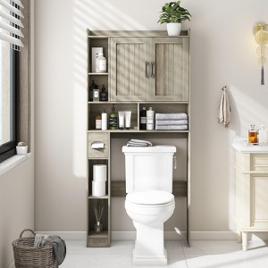 Over The Toilet Storage Cabinet with Barn Door, Home Space-Saving Toilet Rack - 1 of 4