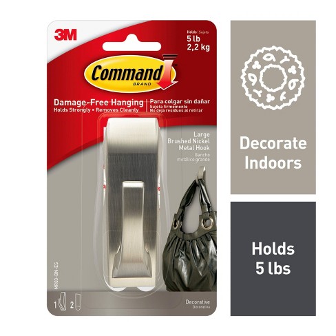 Command 2 Strips Large Sized Modern Reflections Hook Brushed Nickel : Target